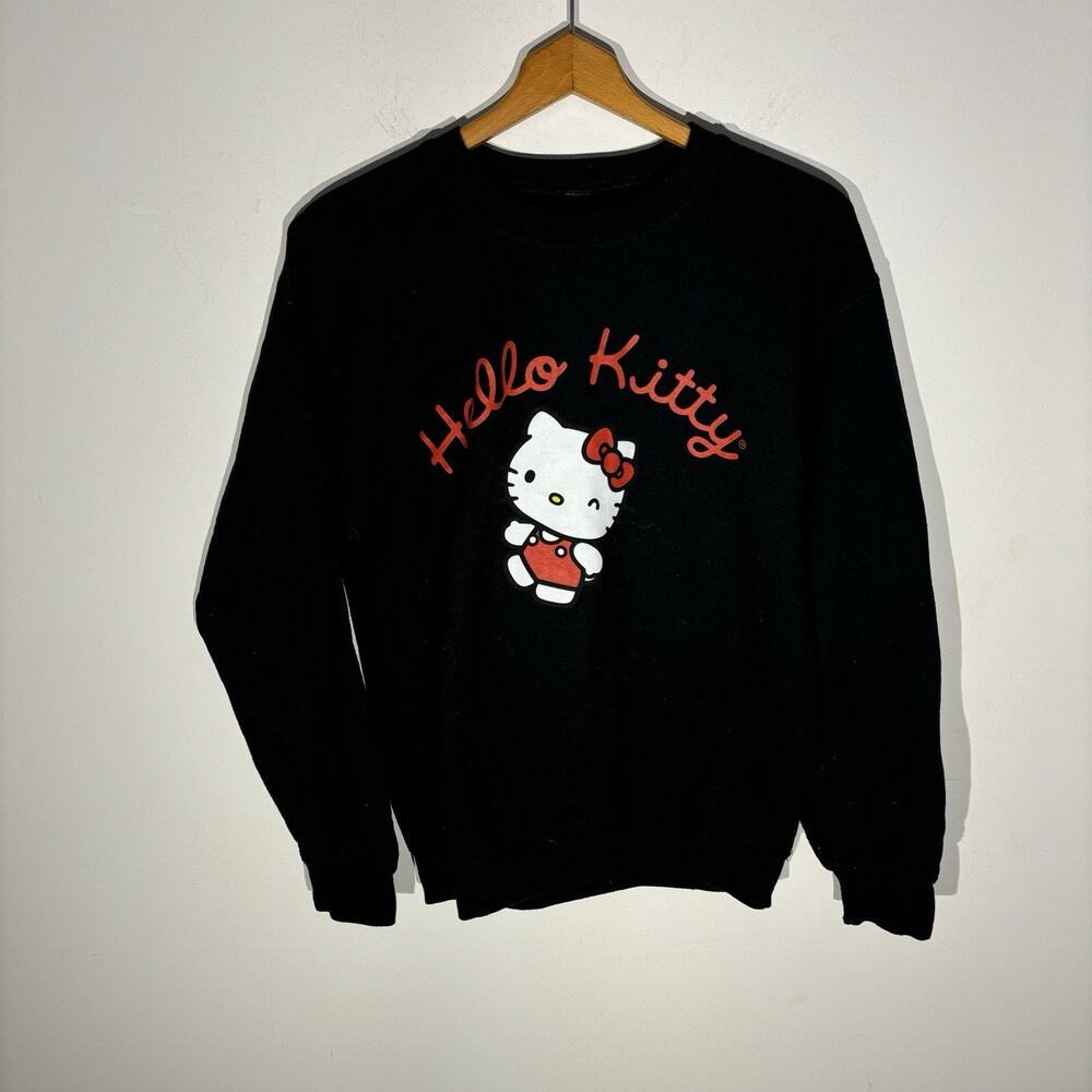 Hello Kitty Sanrio Black Crewneck Sweatshirt Pullover Graphic Kawaii Size XS